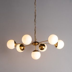 Dar BOM3435 Bombazine 7 Light Pendant Ceiling Light With Natural Brass Arms