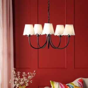 Dar Lighting Becca 5 Light Ceiling Pendant In Matt Black With Scalloped Shades