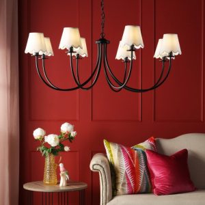 Dar Lighting Becca 8 Light Ceiling Pendant In Matt Black With Scalloped Shades