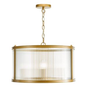 Dar Lighting Bianka 3 Light Ceiling Pendant In Bronze With Ribbed Glass