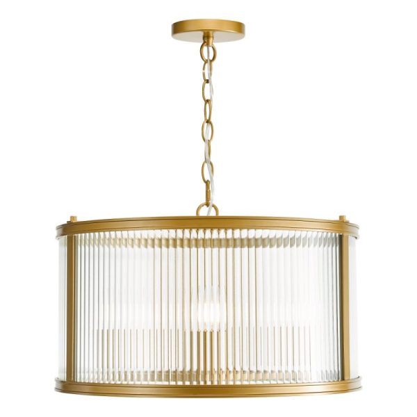 Dar Lighting Bianka 3 Light Ceiling Pendant In Bronze With Ribbed Glass