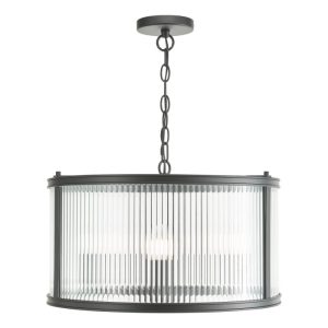 Dar Lighting Bianka 3 Light Ceiling Pendant In Matt Black With Ribbed Glass