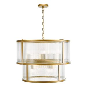Dar Lighting Bianka 6 Light Ceiling Pendant In Bronze With Ribbed Glass
