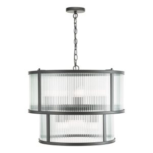 Dar Lighting Bianka 6 Light Ceiling Pendant In Matt Black With Ribbed Glass
