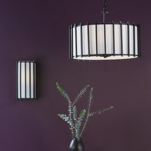 Dar Lighting Cagliari 4 Light Armed Ceiling Pendant In Matt Black With Ivory Shade