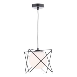 Dar Lighting Dreyson Ceiling Pendant Light In Matt Black With Opal Glass