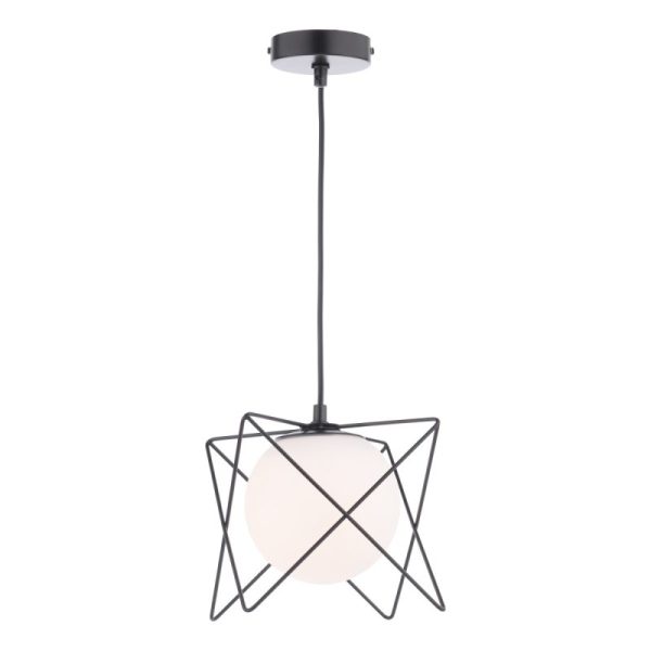Dar Lighting Dreyson Ceiling Pendant Light In Matt Black With Opal Glass