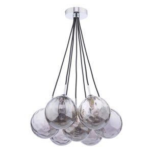 Dar Lighting Elpis 7 Light Cluster Ceiling Pendant Light In Polished Chrome With Round Smoked Glass ELP342-10