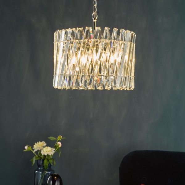 Dar Lighting Entwine 6 Light Ceiling Pendant Light In Polished Nickel With Crystal