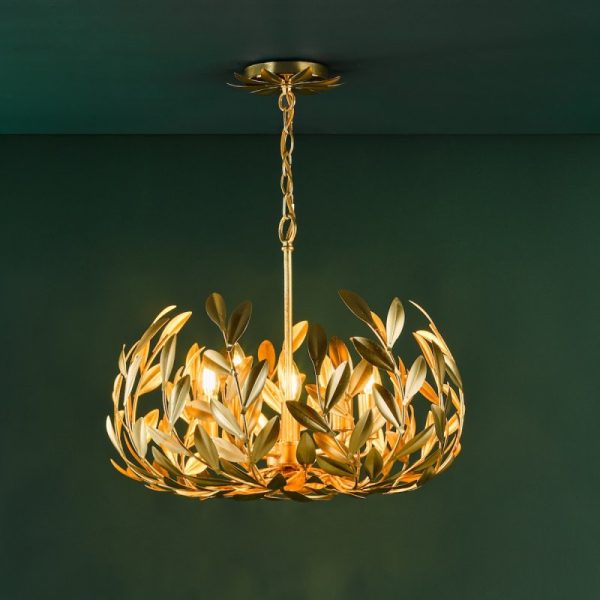 Dar Lighting Ercilia 5 Light Ceiling Pendant Light In Gold Leaf Finish