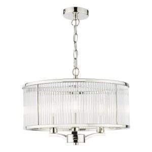 Dar Lighting Evelyn 3 Light Ceiling Pendant Light In Nickel Finish With Clear Glass Detail