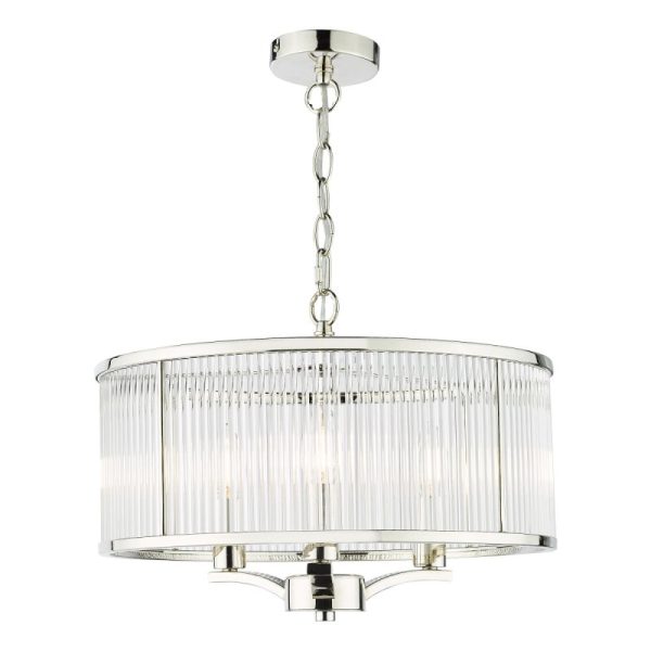 Dar Lighting Evelyn 3 Light Ceiling Pendant Light In Nickel Finish With Clear Glass Detail