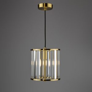 Dar Lighting Kiran Ceiling Pendant In Natural Brass Finish With Crystal Glass
