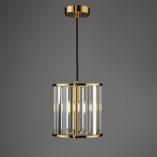 Dar Lighting Kiran Ceiling Pendant In Natural Brass Finish With Crystal Glass
