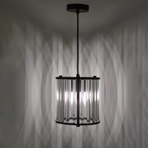 Dar Lighting Kiran Ceiling Pendant In Satin Black Finish With Crystal Glass