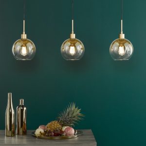 Dar Lighting Lycia 3 Light Bar Ceiling Pendant Light In Satin Gold With Gold Ombre Glass LYC0335