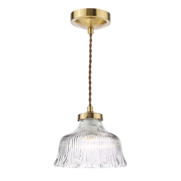 Dar Lighting Maude Ceiling Pendant In Natural Brass With Ribbed Glass