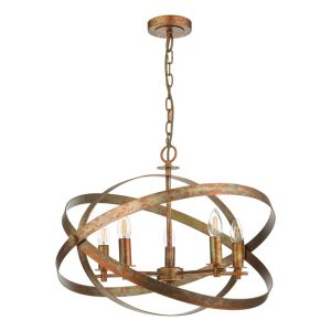 Dar Lighting Nitya 5 Light Ceiling Pendant Light In Mottled Copper Finish NIT0564