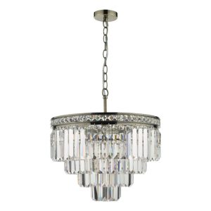 Dar Lighting Vyana 4 Light Crystal Ceiling Pendant Light In Antique Brass Finish