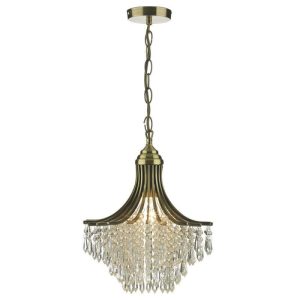 Dar SUR0108 Suri Crystal Pendant Ceiling Light In Antique Brass