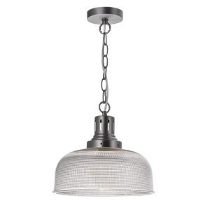 Dar TAC0161 Tack 1 Light Ribbed Glass Pendant Ceiling Light