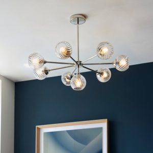 Endon 104051 Allegra 8 Light Ceiling Pendant Light In Bright Nickel With Spiral Glass