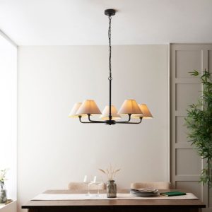 Endon 117832 Lille 5 Light Ceiling Pendant Light In Matt Black With Natural Linen Shades