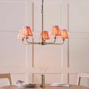 Endon 118045 Lille 5 Light Ceiling Pendant Light In Antique Brass With Coral Pink Shades