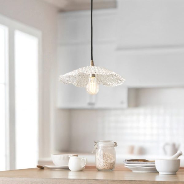 Endon 120751 Eltham Ceiling Pendant Light With Black Braided Cable And Orchid Glass Shade