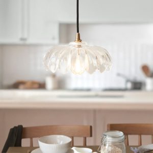 Endon 120752 Eltham Ceiling Pendant Light With Black Braided Cable And Camellia Glass Shade