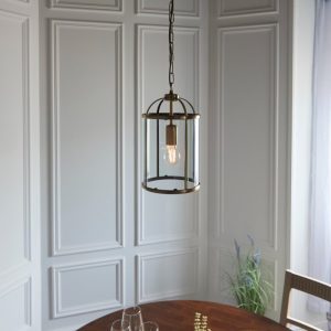 Endon 69454 Lambeth 1 Light Ceiling Pendant In Antique Brass And Clear Glass