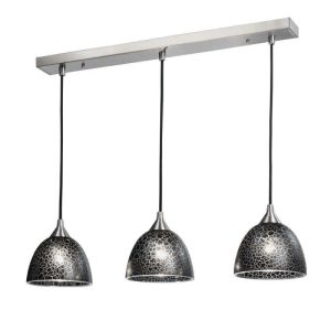 F2290/3/952 Glass 3 Light Ceiling Bar Pendant in Black Crackle