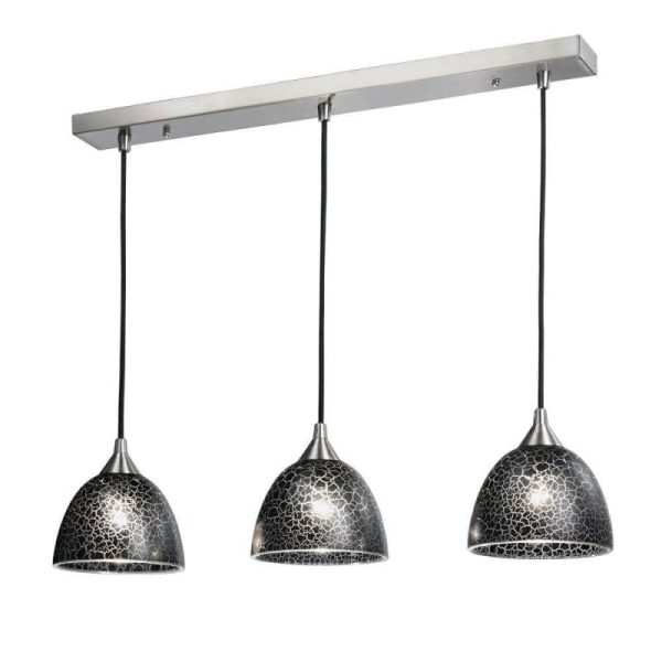 F2290/3/952 Glass 3 Light Ceiling Bar Pendant in Black Crackle