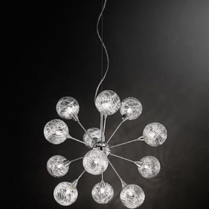 F2329/12 Chrome 12 Light Textured Glass Pendant Ceiling Light