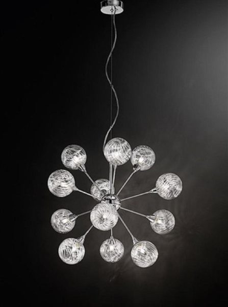 F2329/12 Chrome 12 Light Textured Glass Pendant Ceiling Light