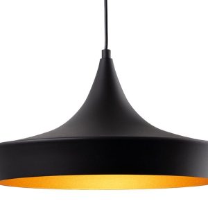 Firstlight 2850BK Leo 1 Light Ceiling Pendant Light In Black Finish With Matt Gold Inside