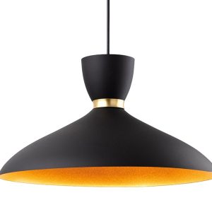 Firstlight 2851BK Ellis 1 Light Ceiling Pendant Light In Black Finish With Matt Gold Inside