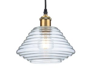 Firstlight 2857AB Logan 1 Light Small Ceiling Pendant Light In Antique Brass With Clear Glass