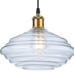 Firstlight 2858AB Logan 1 Light Large Ceiling Pendant Light In Antique Brass With Clear Glass