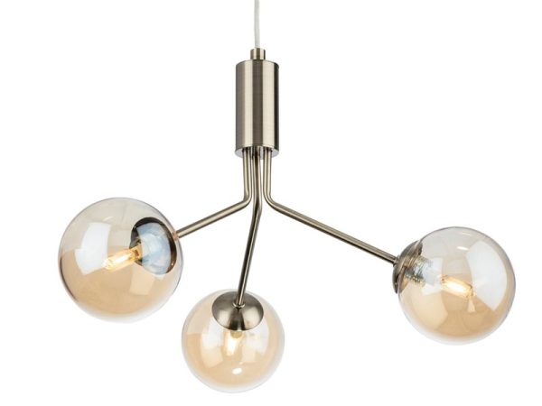 Firstlight 2888AB Montana 3 Light Ceiling Pendant Light In Antique Brass With Amber Glass Shade