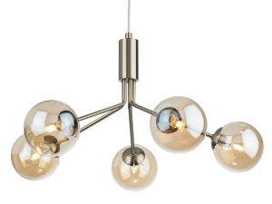 Firstlight 2889AB Montana 5 Light Ceiling Pendant Light In Antique Brass With Amber Glass Shade