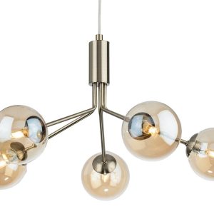 Firstlight 2889AB Montana 5 Light Ceiling Pendant Light In Antique Brass With Amber Glass Shade