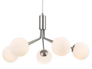 Firstlight 2889BS Montana 5 Light Ceiling Pendant Light In Brushed Steel With Opal Glass Shade