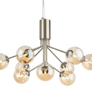 Firstlight 2890AB Montana 9 Light Ceiling Pendant Light In Antique Brass With Amber Glass Shade