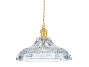 Firstlight 2905GO Wilshire 1 Light Large Ceiling Pendant Light In Satin Gold With Clear Decorative Glass