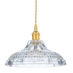 Firstlight 2905GO Wilshire 1 Light Large Ceiling Pendant Light In Satin Gold With Clear Decorative Glass
