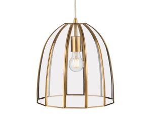 Firstlight 2916AB Lincoln 1 Light Ceiling Pendant Light In Antique Brass With Clear Glass Panels
