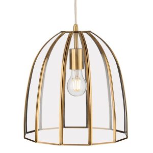 Firstlight 2916AB Lincoln 1 Light Ceiling Pendant Light In Antique Brass With Clear Glass Panels