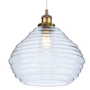 Firstlight 2931AB Orla 1 Light Ceiling Pendant Light In Antique Brass With Clear Glass