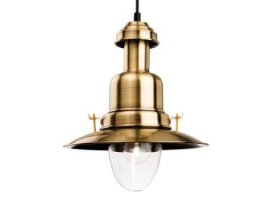 Firstlight 4874AB Classic Fisherman Pendant Ceiling Light In Antique Brass With Clear Glass